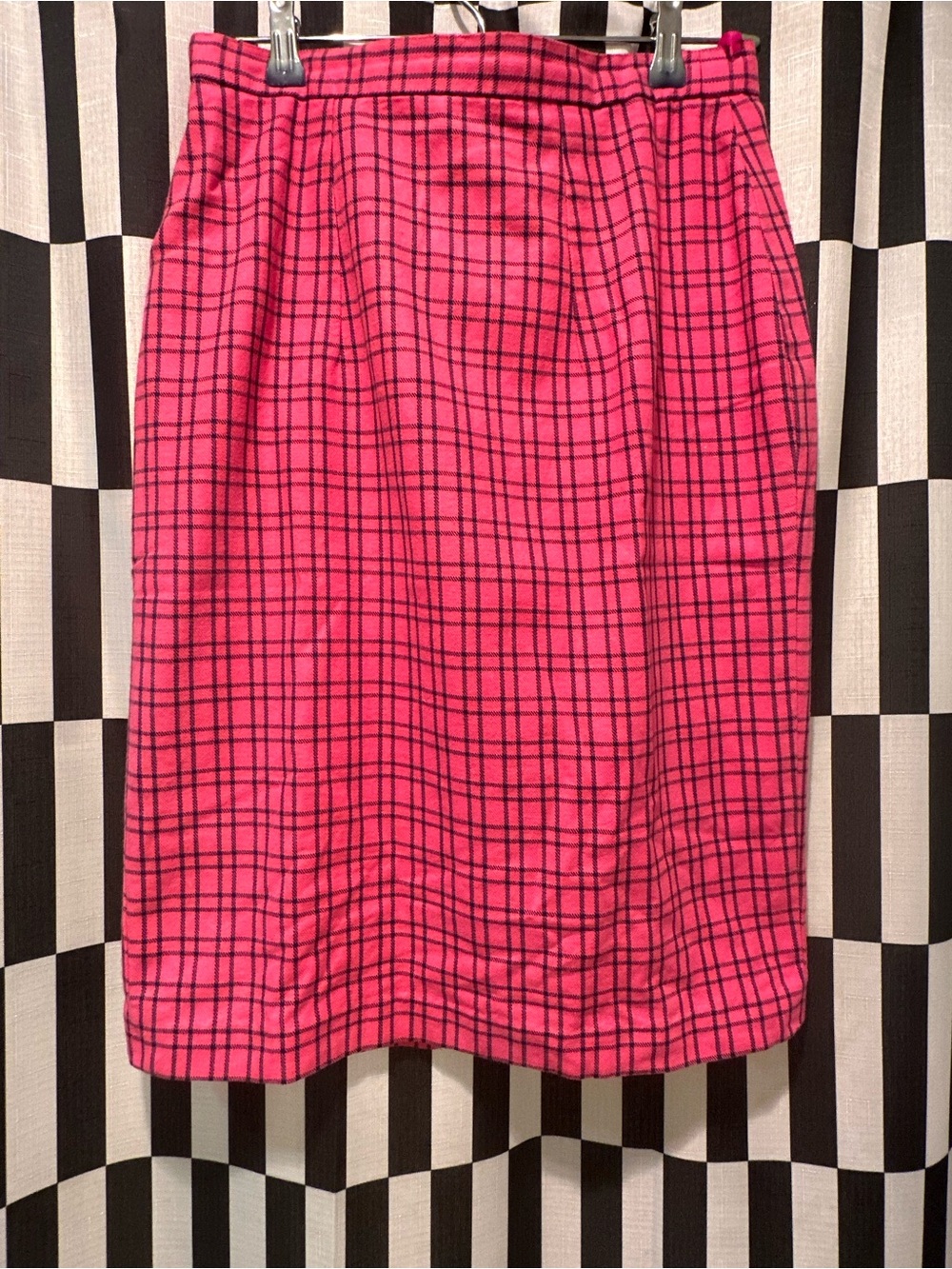 Vintage Handmade Pink Plaid Pencil Skirt